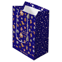 Bolsa De Regalo Mediana Navidades Gingerbread Nombre Fun Cute Navy