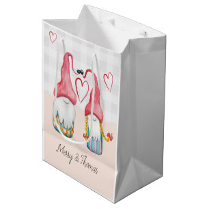 Bolsa De Regalo Mediana Navidades Gnome Rosa En El Amor Acuarela