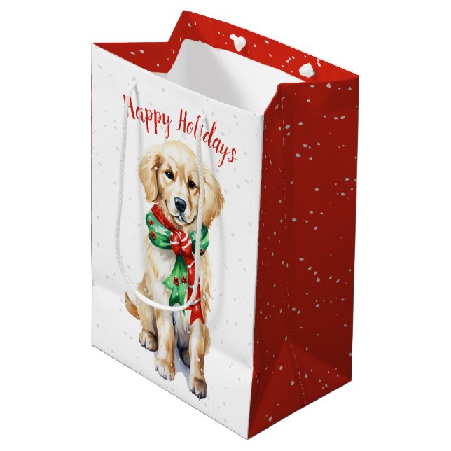 Bolsa De Regalo Mediana Navidades Golden Retriever (Angulo Anverso)