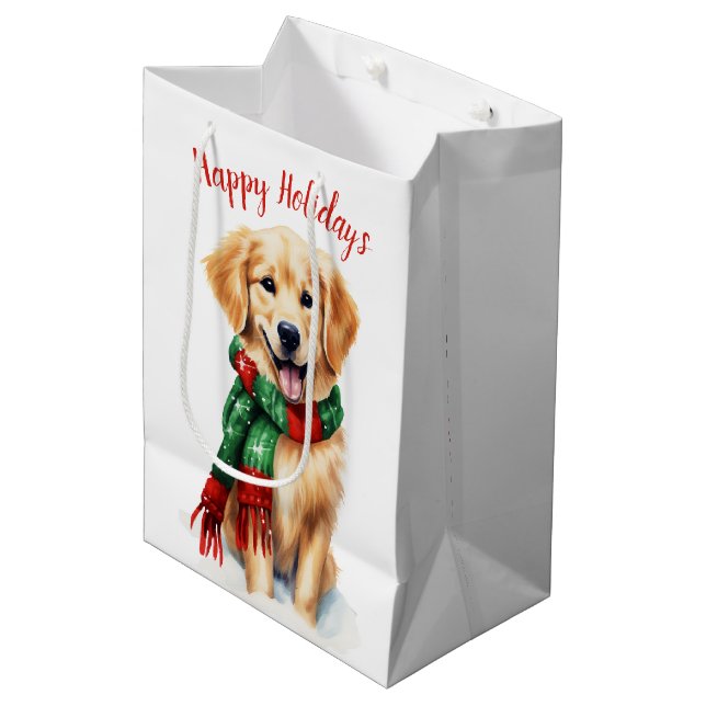 Bolsa De Regalo Mediana Navidades Golden Retriever (Angulo Anverso)