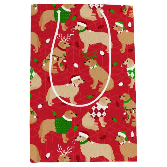 Bolsa De Regalo Mediana Navidades Golden Retriever  (Anverso)