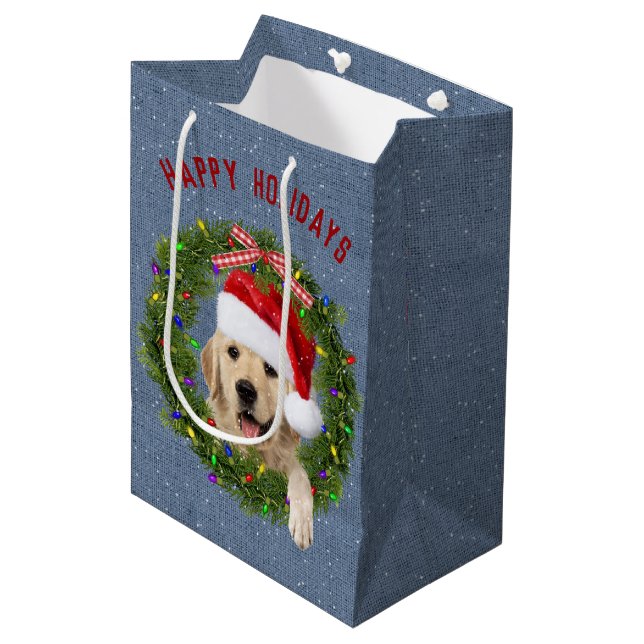 Bolsa De Regalo Mediana Navidades Golden Retriever en denim (Angulo Anverso)