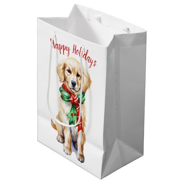 Bolsa De Regalo Mediana Navidades Golden Retriever Puppy (Angulo Anverso)