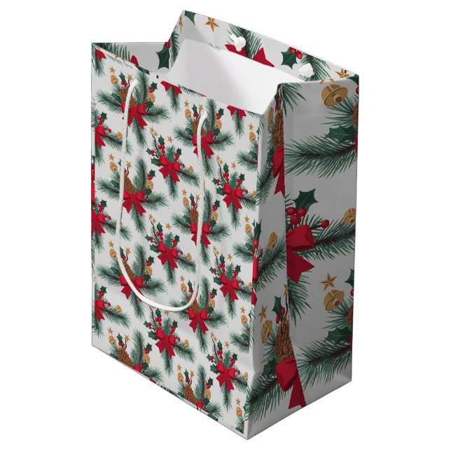 Bolsa De Regalo Mediana Navidades Green Garland Red Rows Gold Accent Green (Angulo Anverso)
