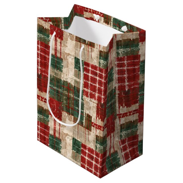 Bolsa De Regalo Mediana Navidades Grunge Plaid (Angulo Anverso)
