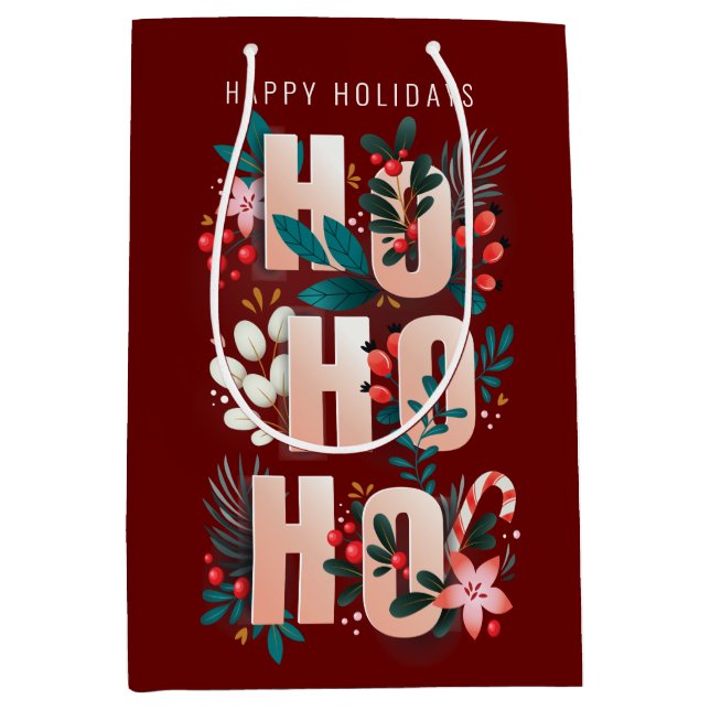 Bolsa De Regalo Mediana Navidades HoHo Holly Branches Candy Cane (Anverso)
