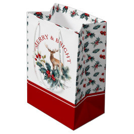 Bolsa De Regalo Mediana Navidades holly wreath venado marrón
