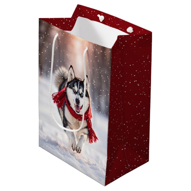 Bolsa De Regalo Mediana Navidades Husky con bufanda roja (Angulo Anverso)