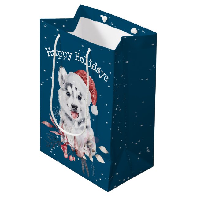 Bolsa De Regalo Mediana Navidades Husky En Azul (Angulo Anverso)