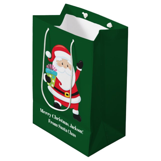 Bolsa De Regalo Mediana Navidades infantiles personalizados de Green Santa (Angulo Anverso)