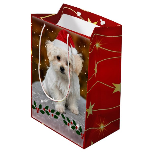 Bolsa De Regalo Mediana Navidades malteses de Cachorros (Angulo reverso)