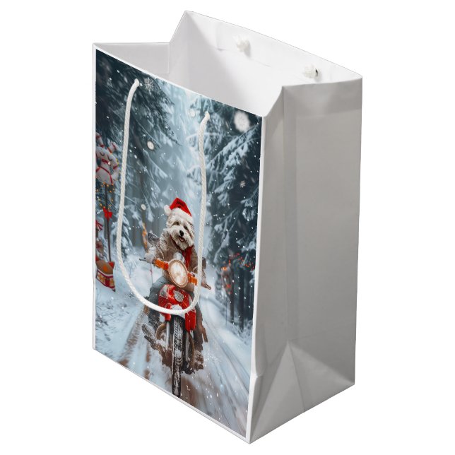 Bolsa De Regalo Mediana Navidades malteses de ciclismo de perros (Angulo Anverso)