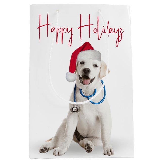 Bolsa De Regalo Mediana Navidades Médica Labrador Recuperador (Anverso)