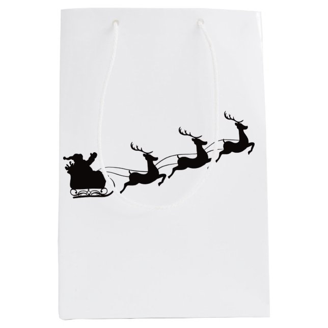 Bolsa De Regalo Mediana Navidades modernos Santa Sleigh y renos (Anverso)
