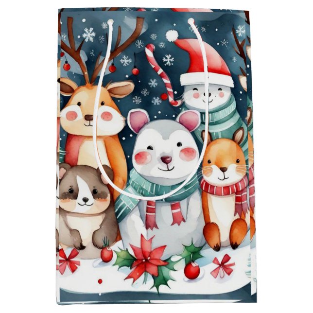 Bolsa De Regalo Mediana Navidades Navidades temáticos lindos animales (Anverso)