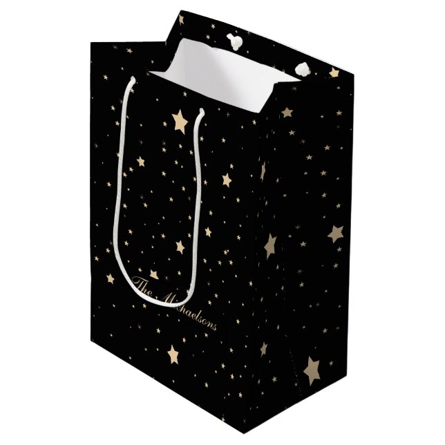 Bolsa De Regalo Mediana Navidades nocturnos de oro y negro personalizados (Angulo Anverso)