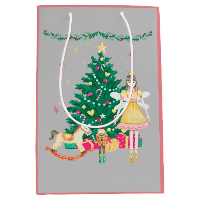 Bolsa De Regalo Mediana Navidades Nutcracker Ballerina Watercolor (Anverso)