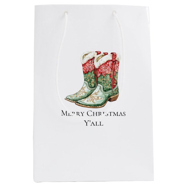 Bolsa De Regalo Mediana Navidades occidentales Cowboy Cowgirl Boots (Anverso)