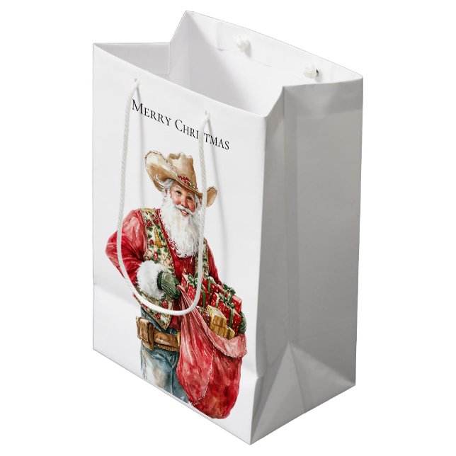 Bolsa De Regalo Mediana Navidades occidentales Cowboy Santa (Angulo Anverso)