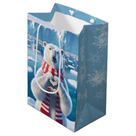 Bolsa De Regalo Mediana Navidades Oso Polar Con Palas En Forma De Corazón