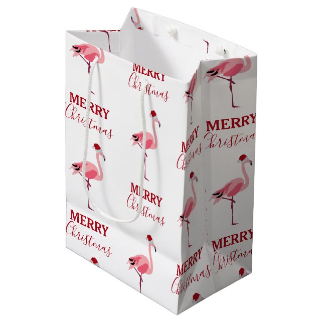 Bolsa De Regalo Mediana Navidades Pájaro Flamingo Rosa con Santa Hat (Angulo Anverso)