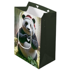 Bolsa De Regalo Mediana Navidades Panda Bear En Bosque De Bambú