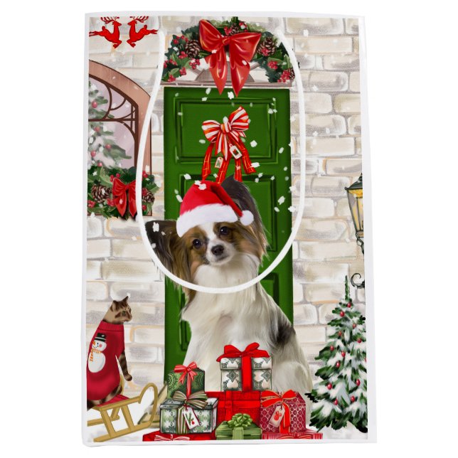 Bolsa De Regalo Mediana Navidades Papillon Dog (Anverso)