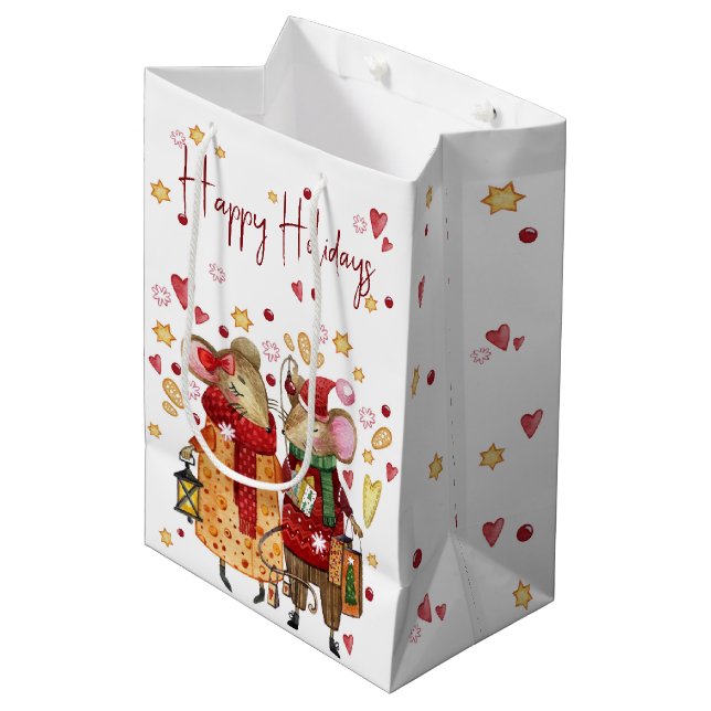Bolsa De Regalo Mediana Navidades Pareja de ratón con linterna (Angulo Anverso)