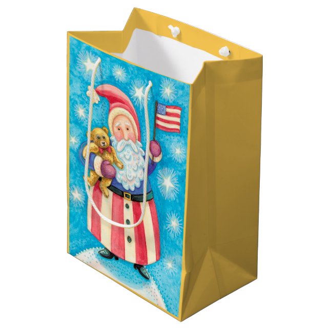 Bolsa De Regalo Mediana Navidades Patriotic USA Santa (Angulo Anverso)