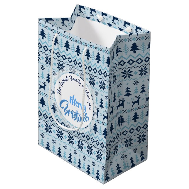 Bolsa De Regalo Mediana NAVIDADES Patrón de ciervo azul personalizado M Gi (Angulo Anverso)