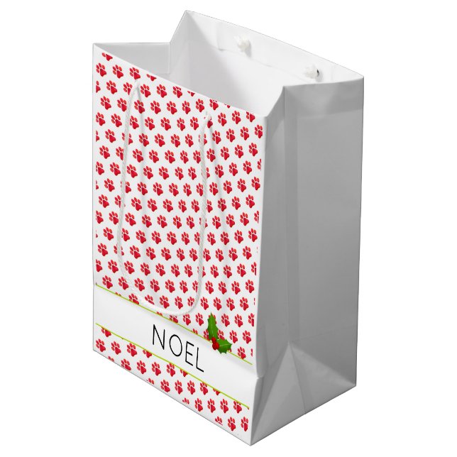 Bolsa De Regalo Mediana Navidades Paw Impresiones Holly Nombre Diversión d (Angulo Anverso)