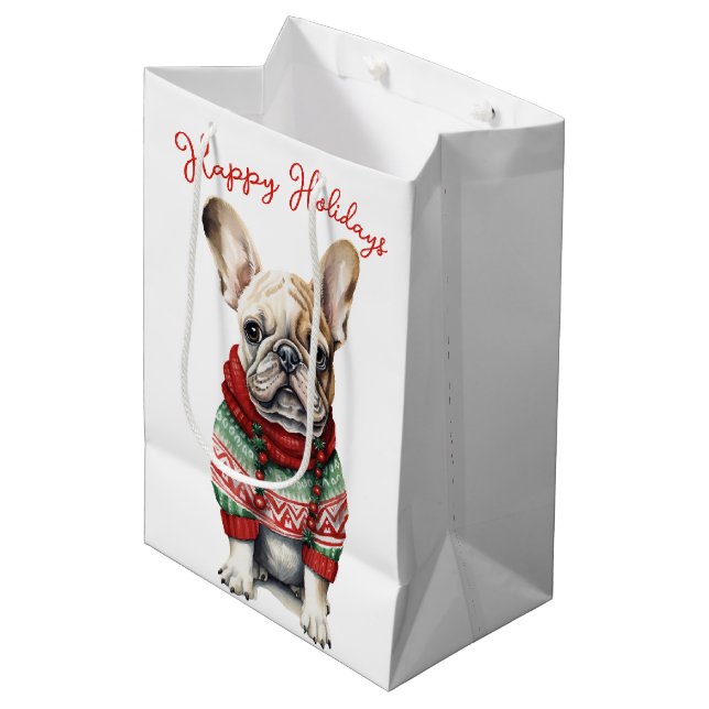 Bolsa De Regalo Mediana Navidades Perro Bulldog francés (Angulo Anverso)