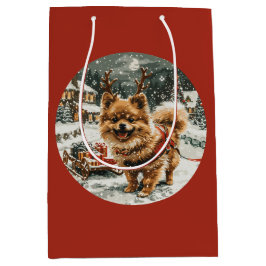 Bolsa De Regalo Mediana Navidades Perro reno Pomerania