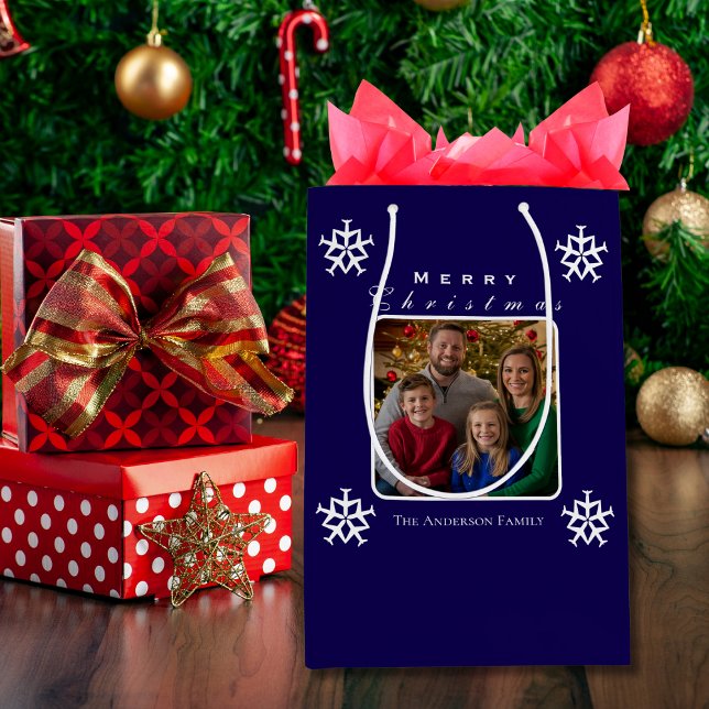 Bolsa De Regalo Mediana Navidades Personalizado gracioso de foto de Snowfl (Front )