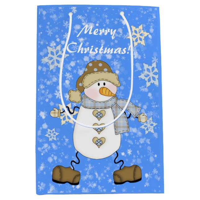 Bolsa De Regalo Mediana Navidades personalizados de Snowflake para Snowman (Anverso)