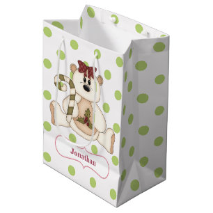 Bolsa De Regalo Mediana Navidades personalizados del osito polar Polka Dot