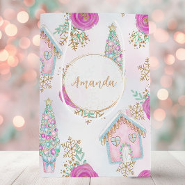 Bolsa De Regalo Mediana Navidades personalizados del pan de jengibre rosad