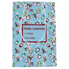 Bolsa De Regalo Mediana Navidades pingüinos deportes de invierno Cute Funn