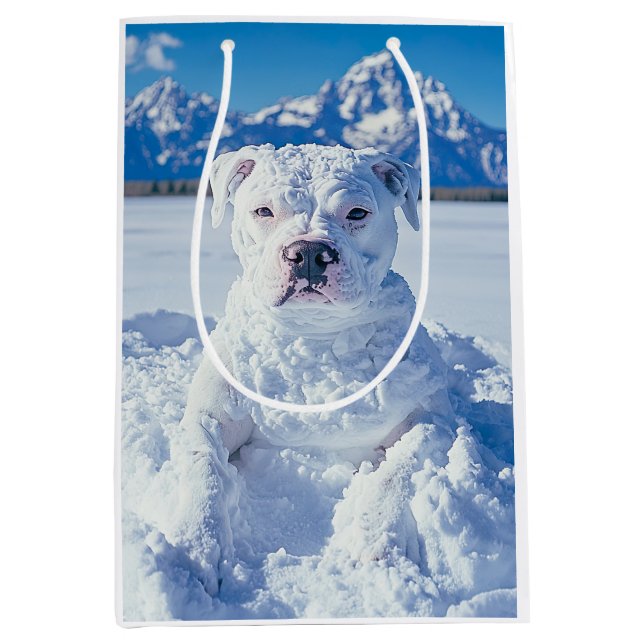 Bolsa De Regalo Mediana Navidades Pitbull Dog Snowman (Anverso)