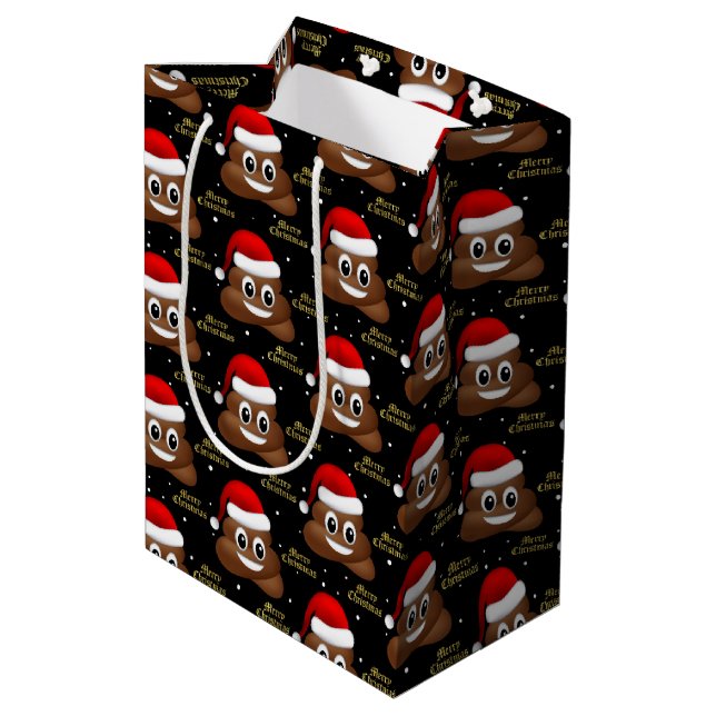 Bolsa De Regalo Mediana navidades poo emoji con saco de regalo de sombrero (Angulo reverso)