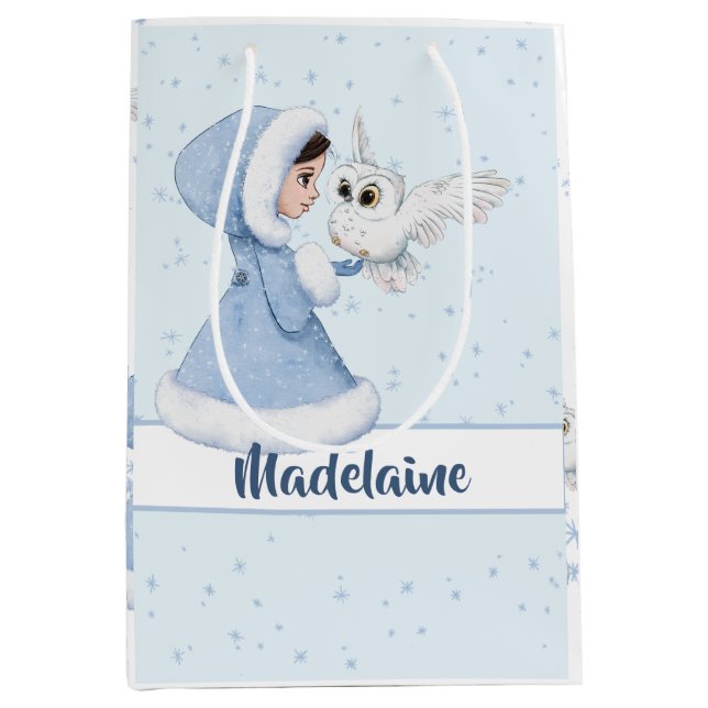 Bolsa De Regalo Mediana Navidades Princess Owl Winter Snowflakes (Anverso)