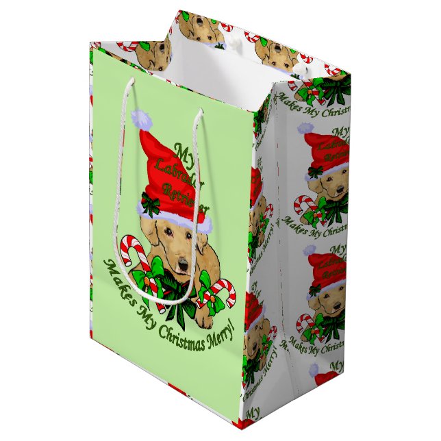 Bolsa De Regalo Mediana Navidades recuperadores de labrador amarillo (Angulo Anverso)
