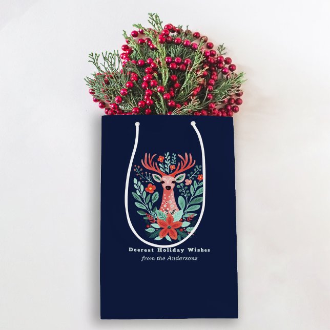 Bolsa De Regalo Mediana Navidades Renos Floral Azul Festividad Media Gif (Subido por el creador)