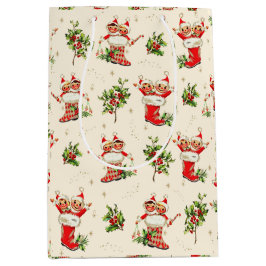 Bolsa De Regalo Mediana Navidades retro de cosecha corta elfos rojos verde