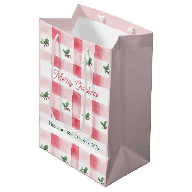 Bolsa De Regalo Mediana Navidades Retro Verde Rojo Rosa Personalizados (Angulo Anverso)