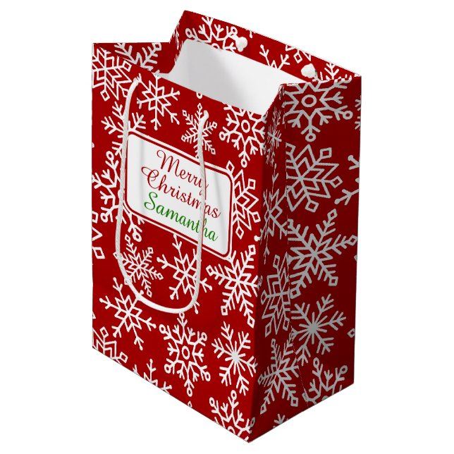 Bolsa De Regalo Mediana Navidades rojos de copo de nieve festivos (Angulo Anverso)