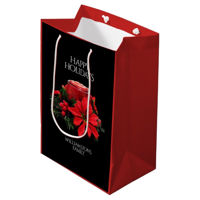 Bolsa De Regalo Mediana Navidades rojos festivos Candle Holly Poinsettias (Angulo Anverso)