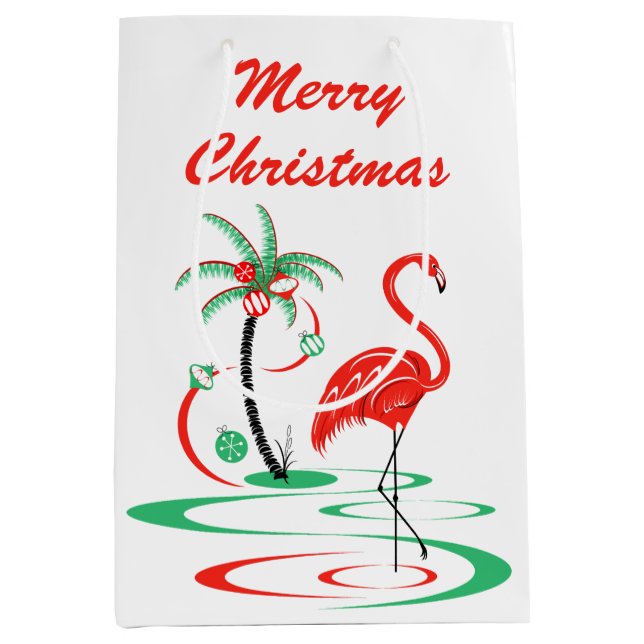 Bolsa De Regalo Mediana Navidades rojos Flamingo Feliz Navidad medio (Anverso)