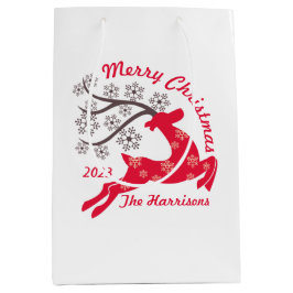 Bolsa De Regalo Mediana Navidades rojos Reindeer Nombre de copo de nieve B