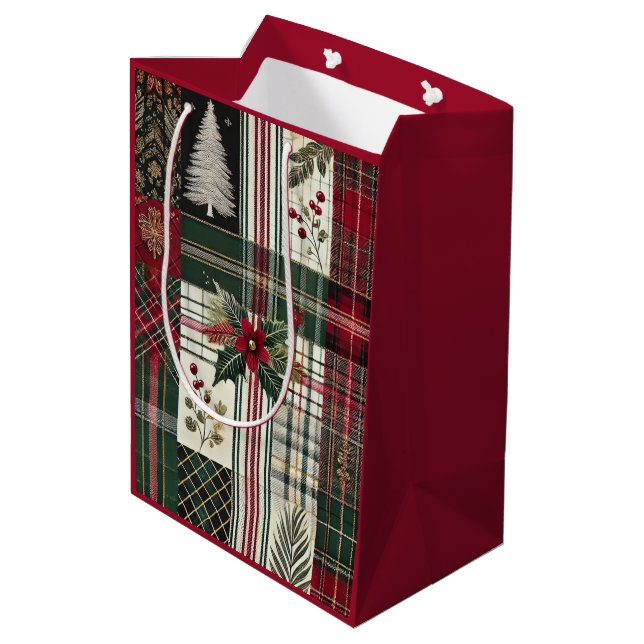Bolsa De Regalo Mediana Navidades rojos Rústico Tintado Patrón Tradicional (Angulo reverso)